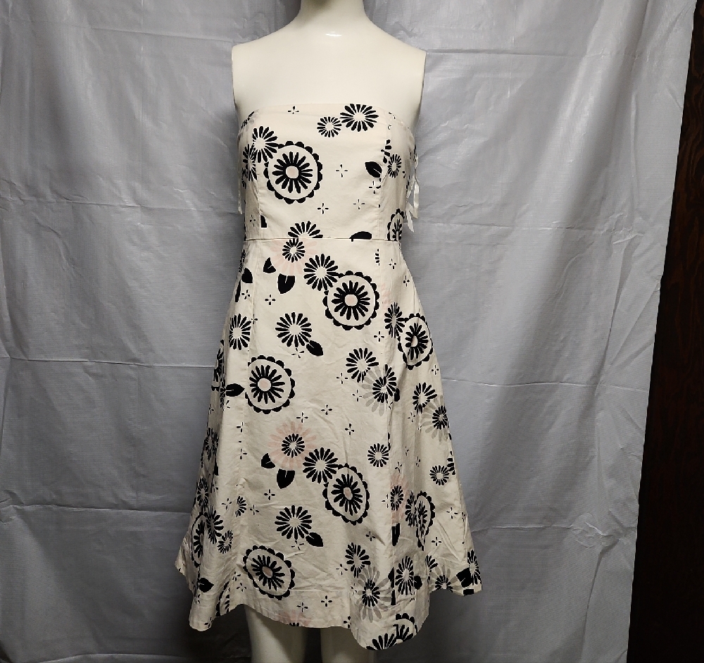 Floral Strapless Dress - Black and White